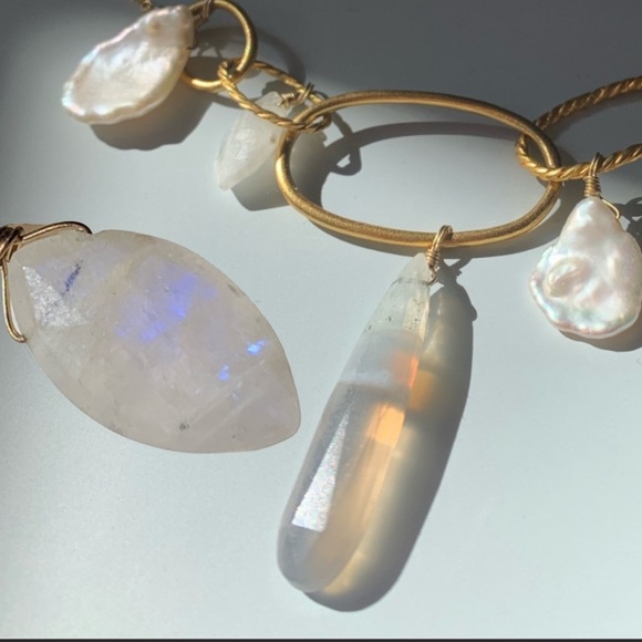 ALEXIS BITTAR New Archive Gold Moonstone White Pearls Klimt link Necklace